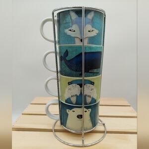 Artic Animals Pier 1 Imports Mugs Colorful Stacking Coffee Tea 4 Piece Set